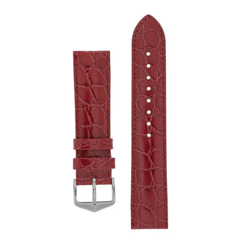 The Watch Boutique Hirsch CROCOGRAIN Crocodile Embossed Leather Watch Strap in BURGUNDY