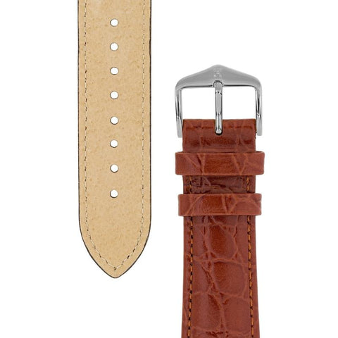 The Watch Boutique Hirsch CROCOGRAIN Crocodile Embossed Leather Watch Strap in GOLD BROWN