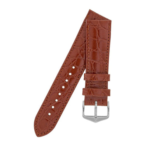 The Watch Boutique Hirsch CROCOGRAIN Crocodile Embossed Leather Watch Strap in GOLD BROWN