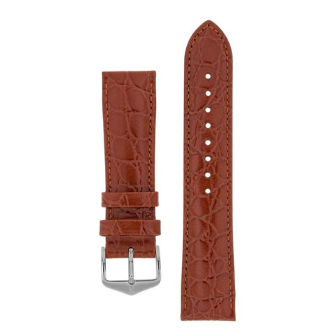 The Watch Boutique Hirsch CROCOGRAIN Crocodile Embossed Leather Watch Strap in GOLD BROWN