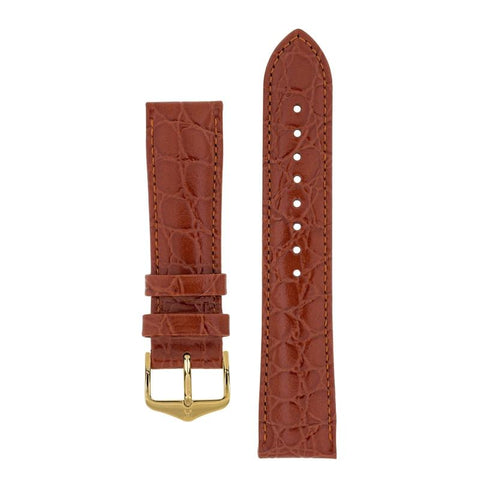 The Watch Boutique Hirsch CROCOGRAIN Crocodile Embossed Leather Watch Strap in GOLD BROWN 12mm Gold