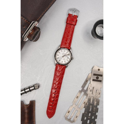 The Watch Boutique Hirsch CROCOGRAIN Crocodile Embossed Leather Watch Strap in RED