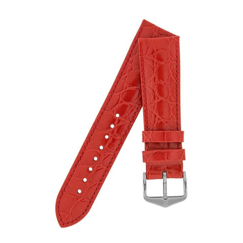 The Watch Boutique Hirsch CROCOGRAIN Crocodile Embossed Leather Watch Strap in RED