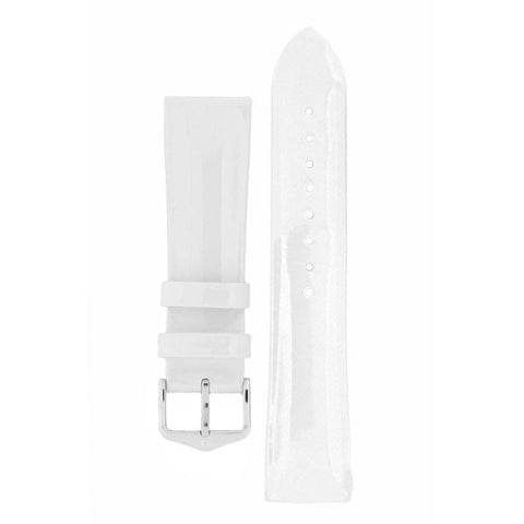 The Watch Boutique Hirsch DIVA Glossy Ladies Leather Watch Strap in WHITE 16mm Silver