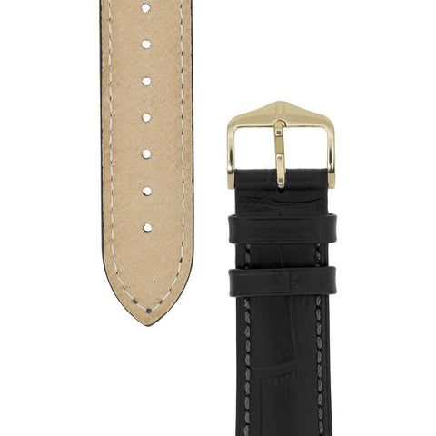 The Watch Boutique Hirsch DUKE Alligator Embossed Leather Watch Strap in BLACK