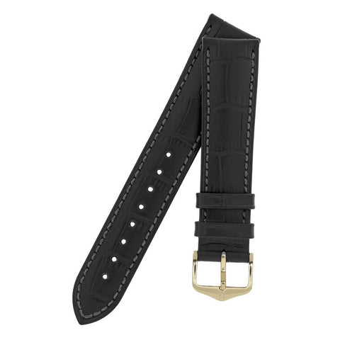 The Watch Boutique Hirsch DUKE Alligator Embossed Leather Watch Strap in BLACK