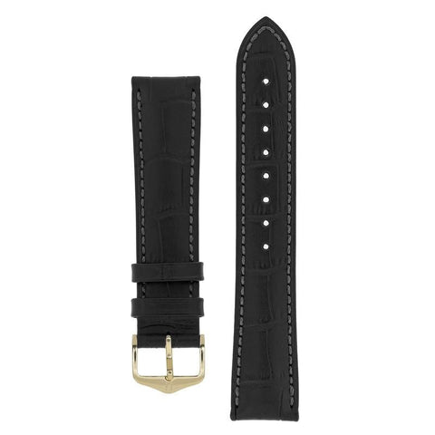 The Watch Boutique Hirsch DUKE Alligator Embossed Leather Watch Strap in BLACK