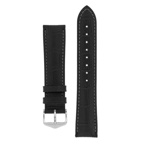 The Watch Boutique Hirsch DUKE Alligator Embossed Leather Watch Strap in BLACK 12mm Gold