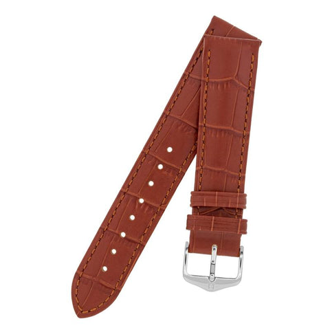 The Watch Boutique Hirsch DUKE Alligator Embossed Leather Watch Strap in GOLD BROWN