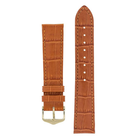 The Watch Boutique Hirsch DUKE Alligator Embossed Leather Watch Strap in HONEY 14mm Gold