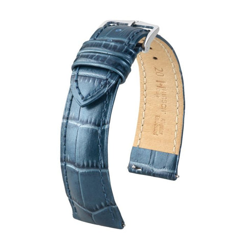 The Watch Boutique Hirsch DUKE METALLIC Calf Watch Strap in METALLIC BLUE