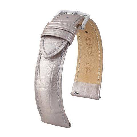 The Watch Boutique Hirsch DUKE METALLIC Calf Watch Strap in METALLIC SILVER