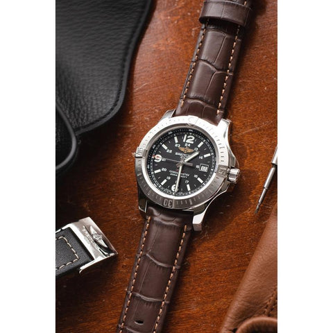 The Watch Boutique Hirsch GRAND DUKE Water-Resistant Alligator Embossed Sport Watch Strap in BROWN