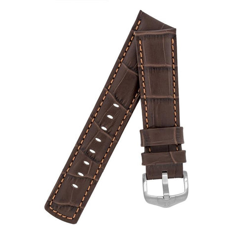 The Watch Boutique Hirsch GRAND DUKE Water-Resistant Alligator Embossed Sport Watch Strap in BROWN