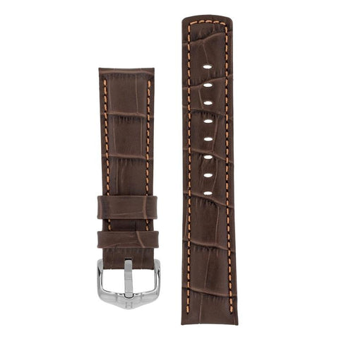 The Watch Boutique Hirsch GRAND DUKE Water-Resistant Alligator Embossed Sport Watch Strap in BROWN 18mm Silver