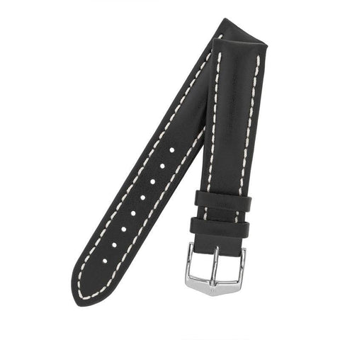 The Watch Boutique Hirsch HEAVY CALF Water-Resistant Calf Leather Watch Strap in BLACK / WHITE