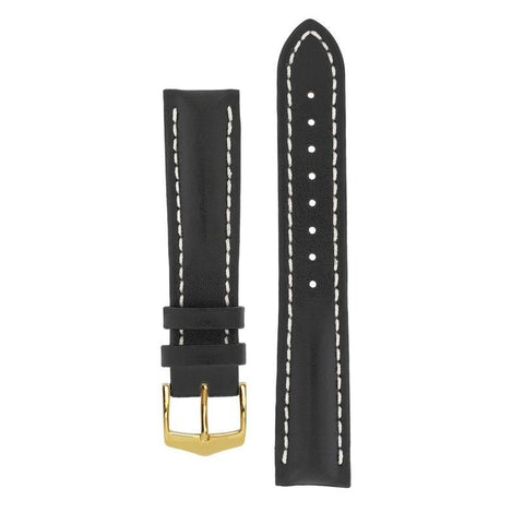 The Watch Boutique Hirsch HEAVY CALF Water-Resistant Calf Leather Watch Strap in BLACK / WHITE