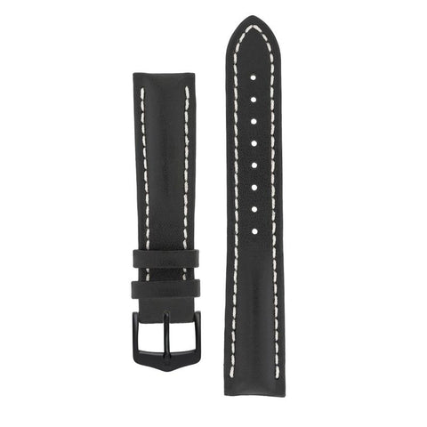 The Watch Boutique Hirsch HEAVY CALF Water-Resistant Calf Leather Watch Strap in BLACK / WHITE
