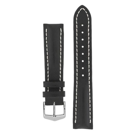 The Watch Boutique Hirsch HEAVY CALF Water-Resistant Calf Leather Watch Strap in BLACK / WHITE 18mm Silver