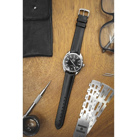 The Watch Boutique Hirsch JAMES Calf Leather Performance Watch Strap in BLACK