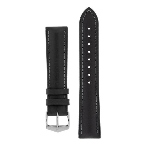 The Watch Boutique Hirsch JAMES Calf Leather Performance Watch Strap in BLACK 18mm Silver