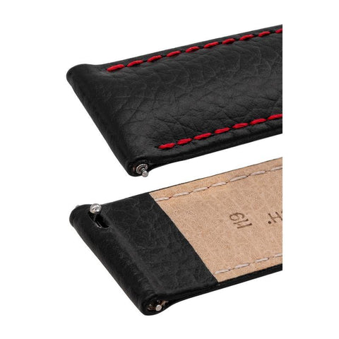 The Watch Boutique Hirsch KANSAS Buffalo-Embossed Calf Leather Watch Strap in BLACK with Red Stitch
