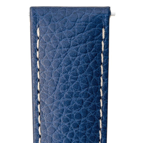 The Watch Boutique Hirsch KANSAS Buffalo-Embossed Calf Leather Watch Strap in BLUE with White Stitch