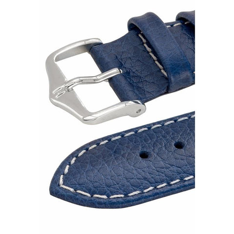 The Watch Boutique Hirsch KANSAS Buffalo-Embossed Calf Leather Watch Strap in BLUE with White Stitch