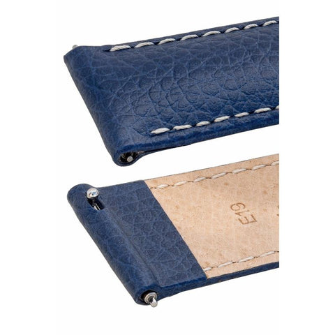 The Watch Boutique Hirsch KANSAS Buffalo-Embossed Calf Leather Watch Strap in BLUE with White Stitch