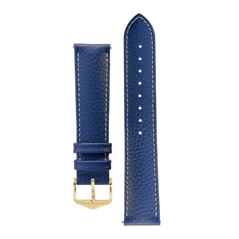 The Watch Boutique Hirsch KANSAS Buffalo-Embossed Calf Leather Watch Strap in BLUE with White Stitch