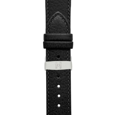 The Watch Boutique Hirsch KANSAS Buffalo Embossed Calf Leather in BLACK with Black Stitch