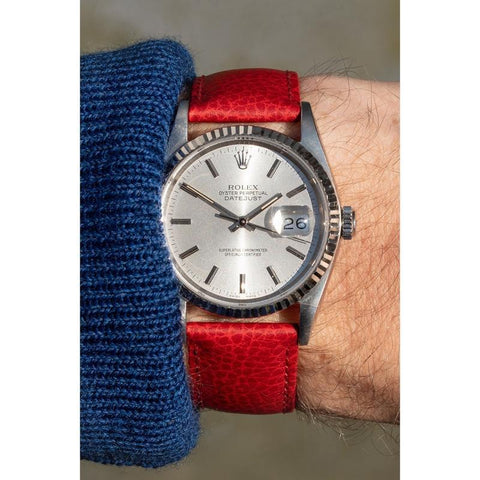 The Watch Boutique Hirsch KANSAS Buffalo Embossed Calf Leather in RED with Red Stitch