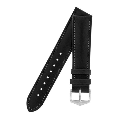 The Watch Boutique Hirsch KENT Textured Natural Leather Watch Strap in BLACK