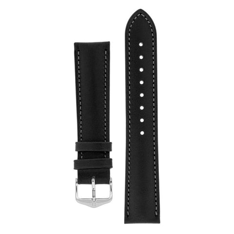 The Watch Boutique Hirsch KENT Textured Natural Leather Watch Strap in BLACK 18mm Silver