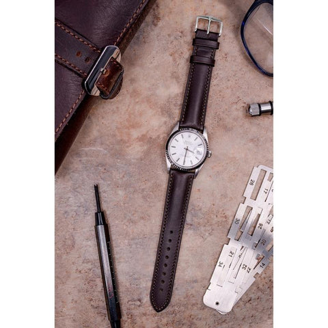 The Watch Boutique Hirsch KENT Textured Natural Leather Watch Strap in BROWN
