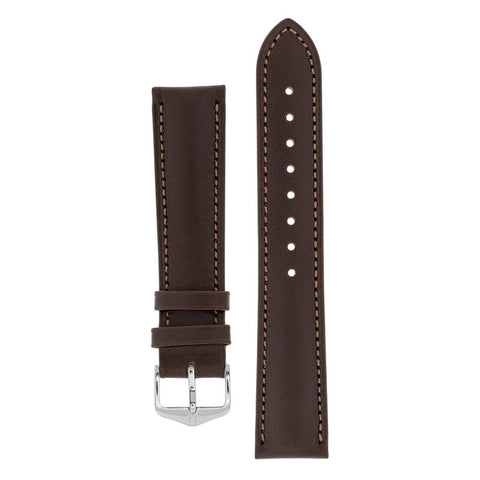 The Watch Boutique Hirsch KENT Textured Natural Leather Watch Strap in BROWN 14mm Silver