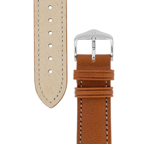 The Watch Boutique Hirsch KENT Textured Natural Leather Watch Strap in GOLD BROWN