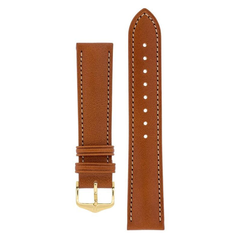The Watch Boutique Hirsch KENT Textured Natural Leather Watch Strap in GOLD BROWN