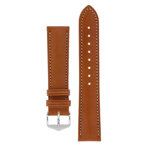 The Watch Boutique Hirsch KENT Textured Natural Leather Watch Strap in GOLD BROWN 18mm Silver
