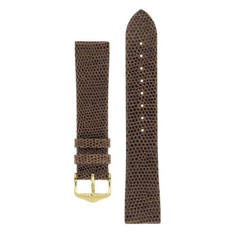 The Watch Boutique Hirsch LIZARD Leather Watch Strap in BROWN 14mm Gold