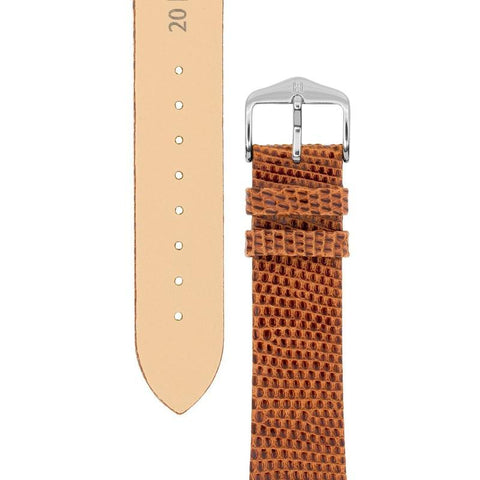 The Watch Boutique Hirsch LIZARD Leather Watch Strap in GOLD BROWN