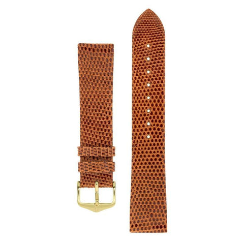 The Watch Boutique Hirsch LIZARD Leather Watch Strap in GOLD BROWN 18mm Gold