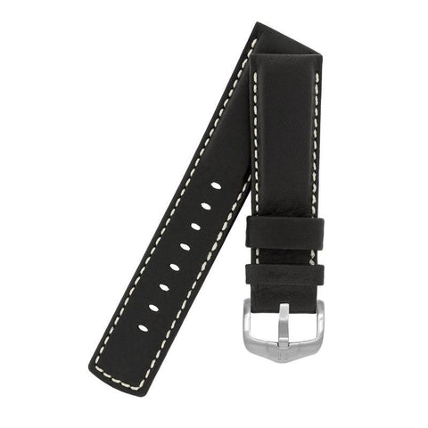 The Watch Boutique Hirsch MARINER Water-Resistant Leather Watch Strap in BLACK