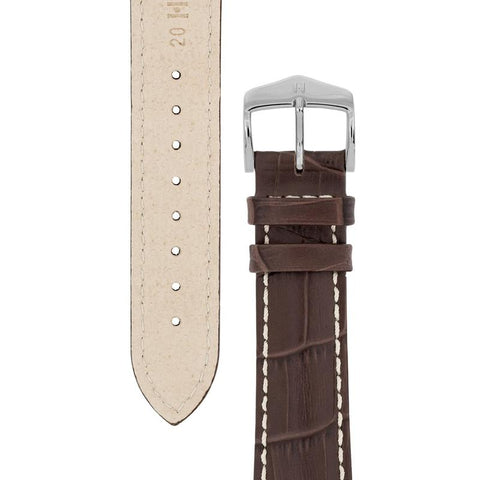 The Watch Boutique Hirsch MODENA Alligator Embossed Leather Watch Strap in BROWN