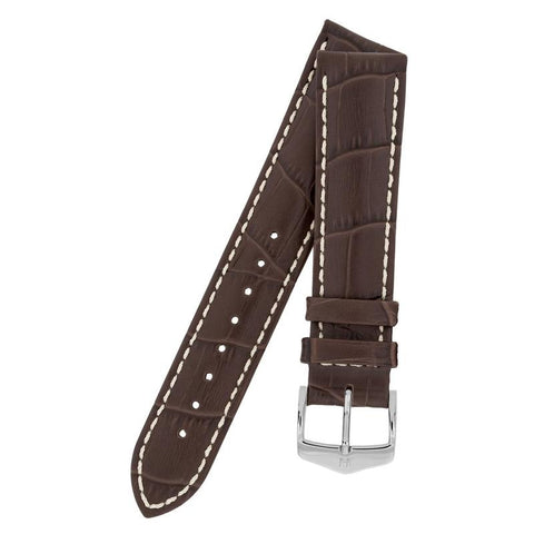 The Watch Boutique Hirsch MODENA Alligator Embossed Leather Watch Strap in BROWN