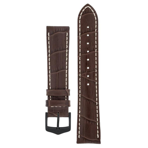 The Watch Boutique Hirsch MODENA Alligator Embossed Leather Watch Strap in BROWN
