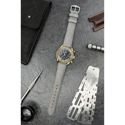 The Watch Boutique Hirsch OSIRIS Calf Leather with Nubuck Effect Watch Strap in GREY
