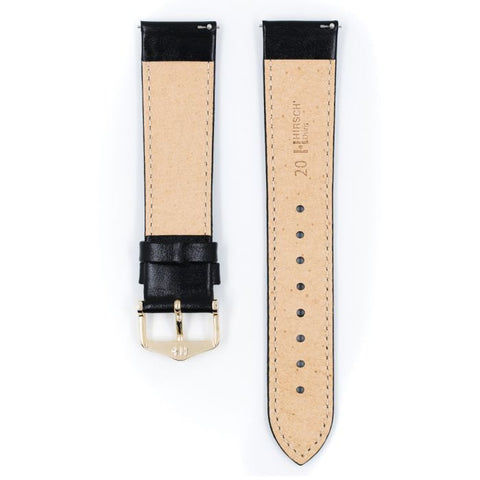 The Watch Boutique Hirsch OSIRIS Calf Watch Strap in BLACK SHINY