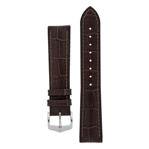 The Watch Boutique Hirsch PAUL Alligator Embossed Performance Watch Strap in BROWN 18mm Silver