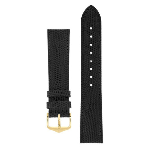 The Watch Boutique Hirsch RAINBOW Lizard Embossed Leather Watch Strap in BLACK